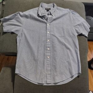 Brooks Brothers Short Sleeve Button Down Shirt White Blue Checkered XL